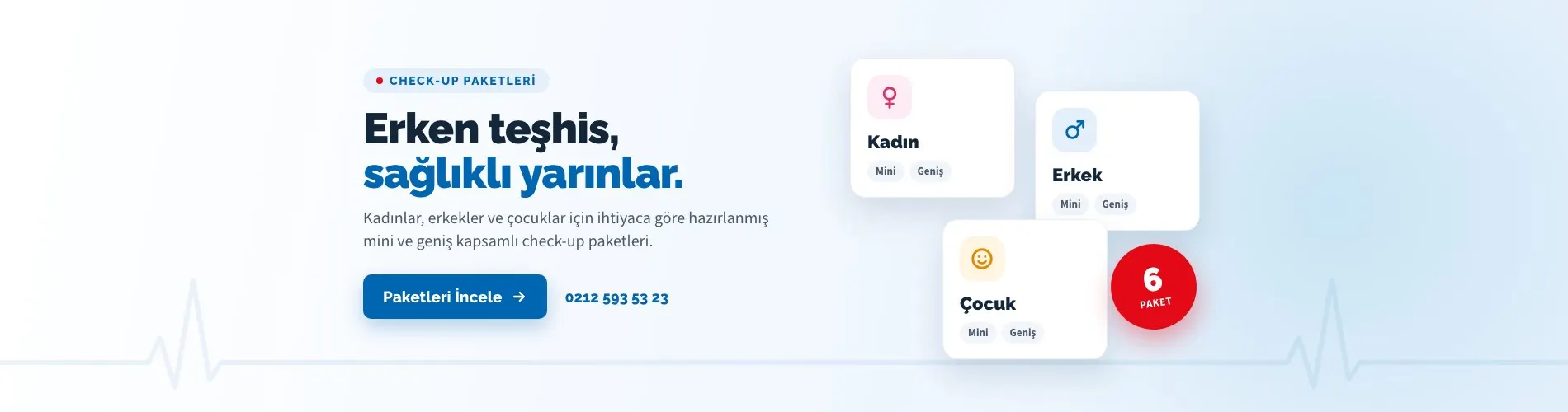 Check-up paketleri: kadın, erkek ve çocuklar için mini ve geniş kapsamlı 6 paket
